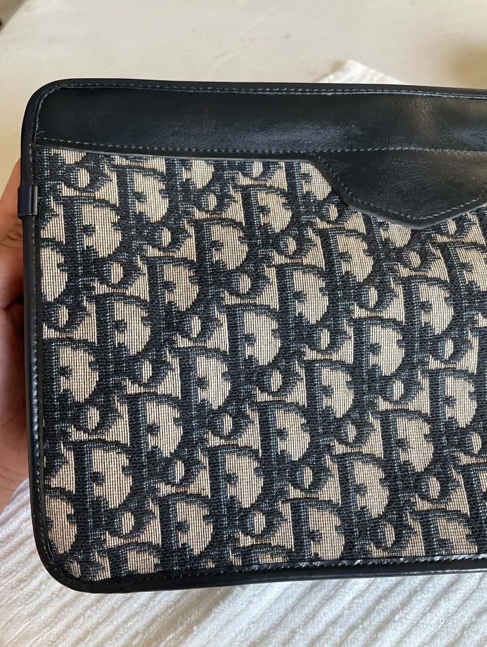 Vintage Dior Black and Blue Monogram Canvas Clutch with Gold Plaque Clutch - Picture 16 of 17
